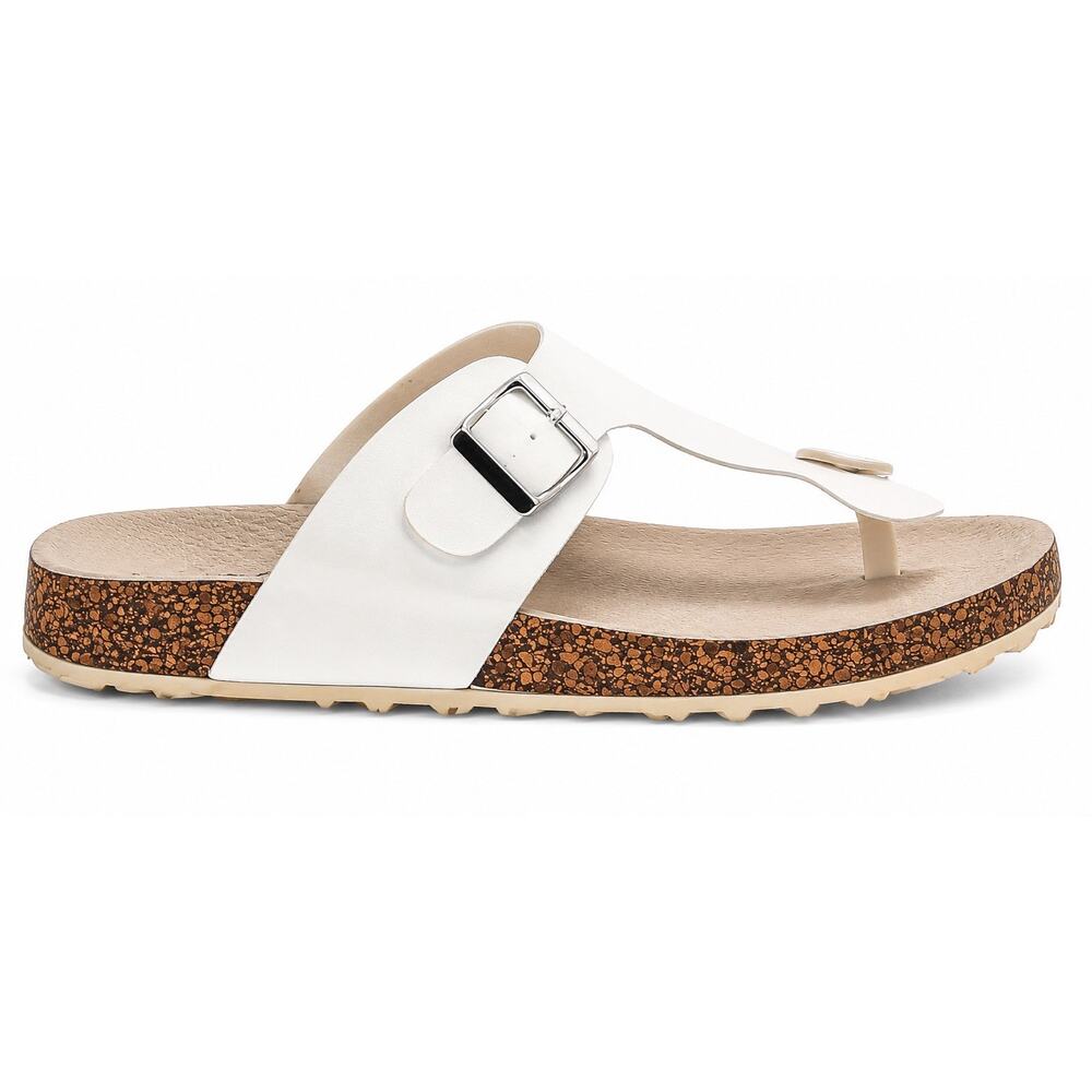 Comfort White Birkis Cork Footbed Thong Sandals Size 10 Buckle Slide Casual Shoe